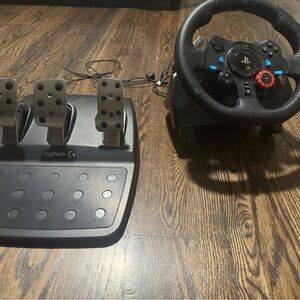 Logitech Black and Silver Gaming Wheel with Pedals